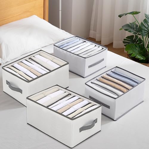 4個セット 衣類収納ボックス 仕切り 9マス 収納 ズボン収納ボックス 衣装収納ケース 仕切り 折りたたみ PPボード 収納 ボックス 取っ手付き 自立 大容量 通気性 防塵 防水 洗える スペース節約 幅32 奥行25 高さ17 cm グレー