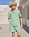 Arshiner Boys Green Outfit Short Sleeve Textured Button Down Shirt and Shorts Set Summer Beach Wear with Pocket 9-10 Years