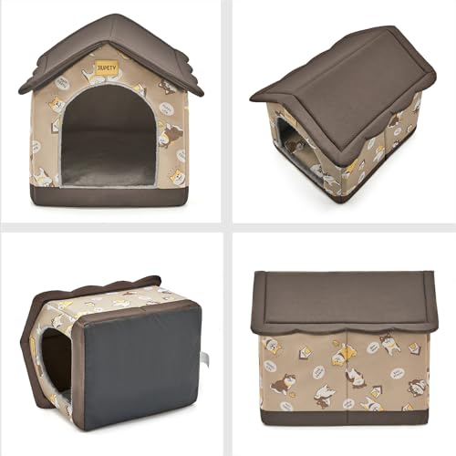 Jiupety Hundehütte Innen, 2XL Größe Indoor Hundehütte für große Hunde, Warme Höhle Schlafnest Bett für Katzen und Hunde, Braun