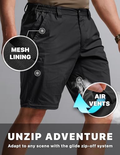 Image of CQR Men's Convertible Cargo Tactical Pants, Water Resistant Outdoor Hiking Pants, Zip Off Lightweight Stretch Work Pants