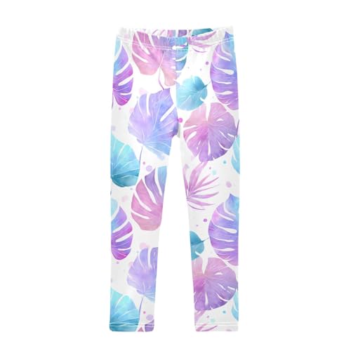 Watercolor Gradient Tropical Leaves Girls Leggings Soft Stretch Workout Yoga Dance Pants for Kids Casual Tights