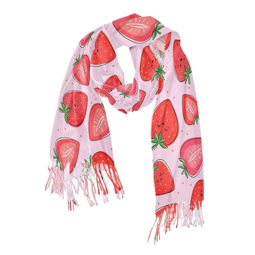 Women's Cute Strawberry Scarf Pashmina Feel Shawls Wraps Fall Winter Warm Large Scarves Fashion Tassel Long Scarf