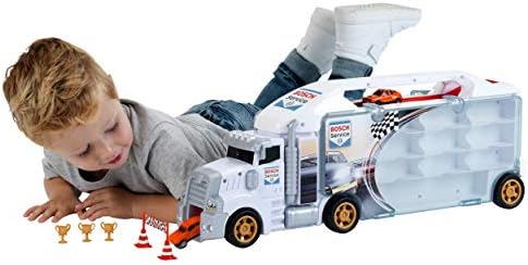 Theo Klein 2837 Walizka ze zintegrowaną rampą zjazdową Bosch Car Service | 26 przegródek | Fajna rampa na wyścigi samochodowe | Dla dzieci powyżej 3. roku życia