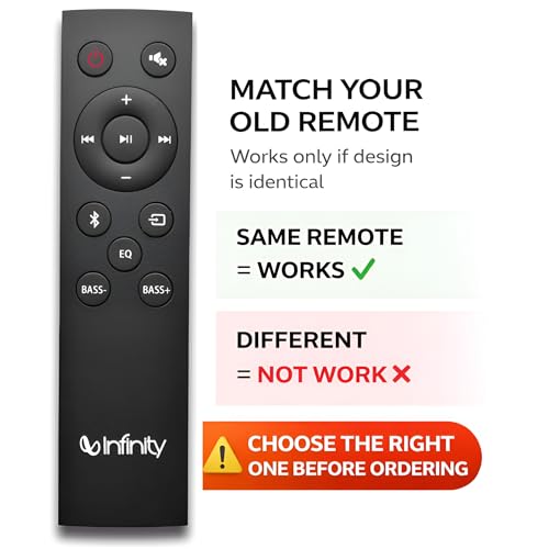 Image of K2 Remotes Compatible for Infinity Soundbar Controller - Cinebar B100 / B200WL Models | IR Replacement Remote | Exact Match Required