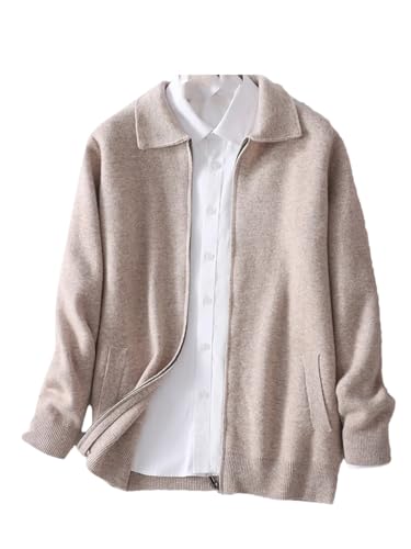 Men's 100% Merino Wool Cardigan, Soft Business Casual Lapel Zipper Sweater