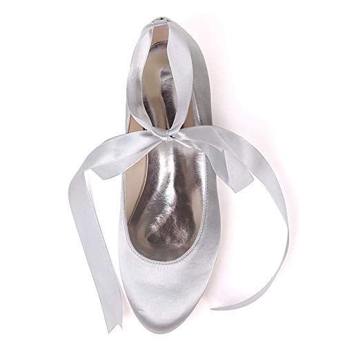 Women Flat Bridal Shoes Satin Ribbon Ballet Pumps Lace Up Closed Toe Wedding Prom Shoes3