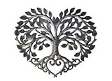 Metal Heart Shaped Tree of Life Decor, Wall Hanging Artwork, Handmade in Haiti, Celtic Family 17 X 16 Inches