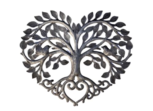 It's Cactus Metal Heart Shaped Tree of Life Decor, Wall Hanging Artwork, Handmade in Haiti, Celtic Family 17 X 16 Inches