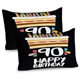 ABAKUHAUS 90. Geburtstag Packung mit 2, Bunte Party-Einrichtung auf einem schwarzen Hintergrund mit Kuchen-Kerzen-künstlerischem Design, Dekorativer Gedruckter, 80 x 40 cm, Mehrfarbig