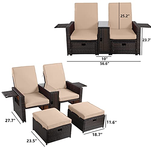 VUYUYU 5PCS Outdoor Wicker Chaise Lounge Chair Rattan Adjustable