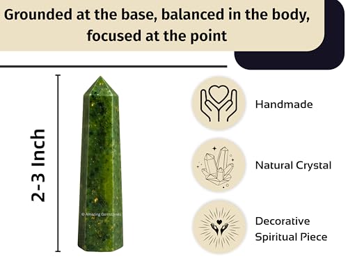 Image of Amazing Gemstone Green Jade Crystal Towers - Natural Healing Crystal Point Obelisk for Reiki Healing and Crystal Grid (2 inch to 3 inch INCH)