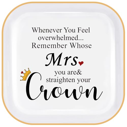 PUDDING CABIN Mothers Day Gifts for Wife Mrs. Jewelry Dish - Remember Whose Mrs. you are & Straighten Your Crown - Engagement Wedding Ring Holder Jewelry Tray, Anniversary Birthday Gift for Wife