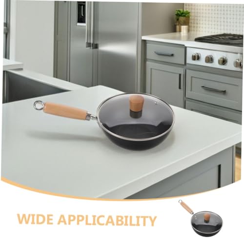 Wok de hierro fundido con mango de madera, antiadherente miniatura 7