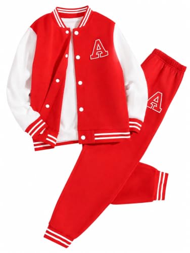 Image of Cakaner Boys Color Block Button Down Shirt and Jogger Pants Button Up Sweatsuits Sets (Size: 5-12T)