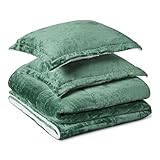 Amazon Basics Reversible Sherpa Comforter Set with Pillow Sham, Green, Queen/Full