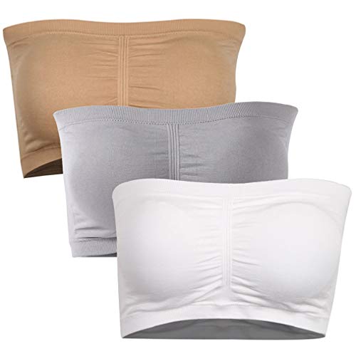 Elliscold Bandeau Top,Womens Strapless Padded Bras Push Up Bandeau Bra Seamless Novelty Bras Breathable Healthy Bra Basic Bralette Tube Top Bras for Nursing Yoga Wedding 3 Pack,XL