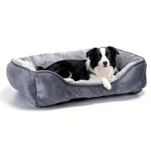 Nobleza - Cuccia per Cani Lavabile in Lavatrice, Cuscino Nido Morbido con Bordo Rialzato & Antiscivolo per Cani Medi/Grandi, 87x77 cm (Grigio) - XL
