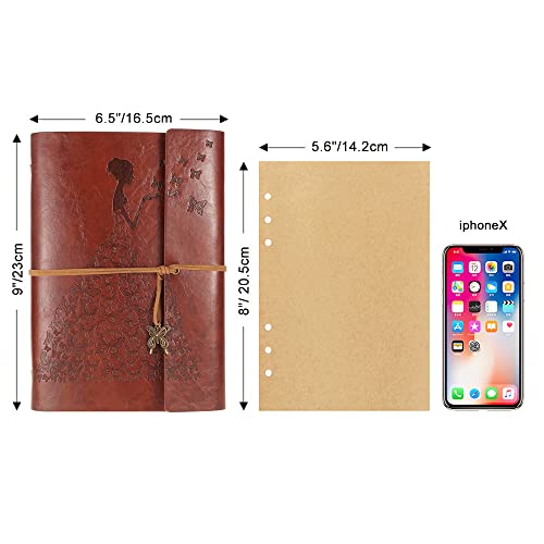 Maleden Leather Journal Notebook, Pretty Refillable Writing Journal For Women Girls, 180 Blank Pages For Sketchbook, Diary, Vintage Travel Journal, A5, Embossed Butterfly, Journal Gift Box #TOP1