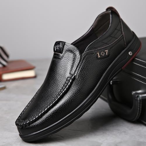 Men’s Premium Leather Business Slip-Ons - Full-Grain Cowhide Upper, Ultra-Thin Driving Sole, TPU Midfoot Shank, Elastic Collar - for Office, Commuting & Executive Driving3