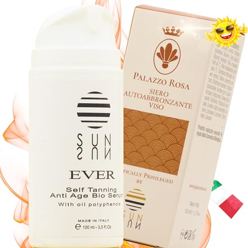 Palazzo Rosa Siero Autoabbronzante Viso Antirughe - Abbronzante Uomo e Donna Antiage - Attivatore Abbronzatura Istantaneo - Super Abbronzante Biologico Effetto Naturale, Coprente, idratante (100 Ml)
