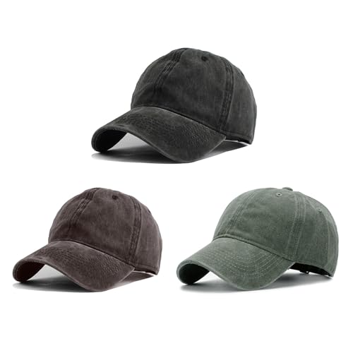 Image of HH HOFNEN Baseball Cap Washed Cotton Unstructured Vintage Hat for Men Women | Unisex Sports Ball Caps Sun Protection Adjustable Outdoor Curved-Brim Dad Hat Classic Plain Cap