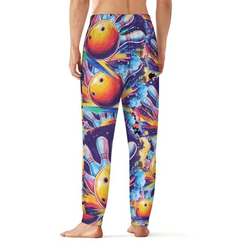 Art Bowling Ball Hitting Pins Men's Pajama Bottoms Sleep Lounge Soft Comfy Pants Sleepwear3