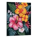 POUDHA Canvas Wall Art for Living Room Flower, Hibiscus Plumeria Rubra Canvas Prints Picture Framed Wall Decor for Holiday Bedroom Bathroom Framhouse Office Home Decoration, 16x20in