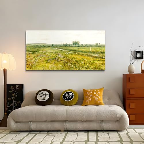 crmotu Landscape Wall Art, Nature Wall Decor, Large Vintage Wall Art, Pastoral Scenic Art Prints, Meadow Wildflowers Canvas Pictures for Living Room Bedroom Office Rustic Farmhouse Decor 24"X48"