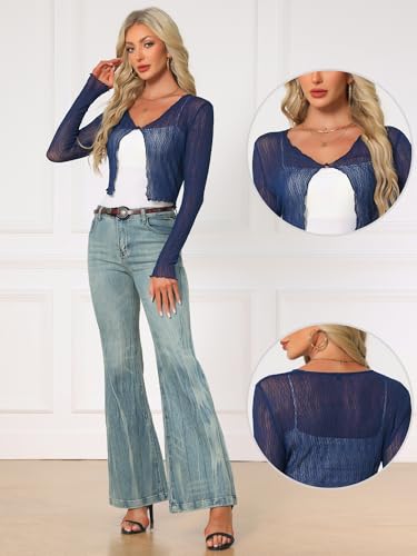 Image of Allegra K Bolero Shrug for Women's Sheer Mesh Tie Front Textured Crop Shrug for Evening Dresses