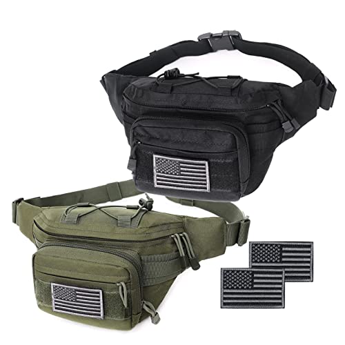 Riñonera táctica militar negra y verde en pack de 2 bolsas de cintura para cinturón de cadera