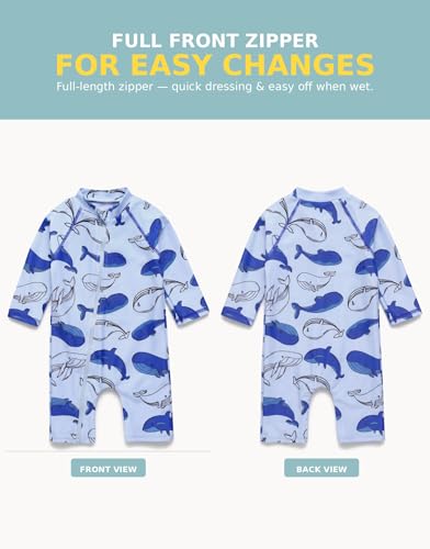 Image of VAENAIT BABY Zip & Snap Rash Guard Swimsuit, UPF 50+ One-Piece Long Sleeve Swimwear, Quick Dry Infant Beach Suit for 0~2T