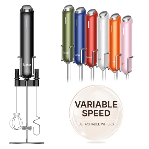 InstaWhisk Upgraded Milk Frother with Variable Speed - Rechargeable Handheld Coffee Frother Wand with Detachable Whisks Electric Drink Mixer for Latte Cappuccino Matcha Almond Milk Protein Black