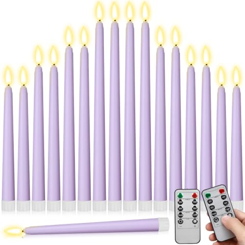 Image of Rossesay 16 Pcs Light Purple Flameless Taper Candles Battery Operated Candles with Remote Timer 8.5 inch 9.6 inch 10.8 inch 12.8 inch LED Flameless Flickering Candlestick for Halloween Christmas Wedding Party Decor
