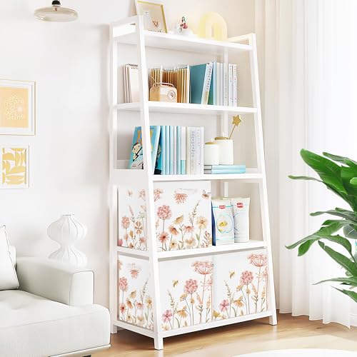 Clastyle 3 pcs Flower Women Cube Storage Unit Boxes Foldable Storage Baskets for Shelves Ladies Girls Nursery Hamper Basket Book Clothes Toy Box Organizer,Pink Wildflower - Image 4