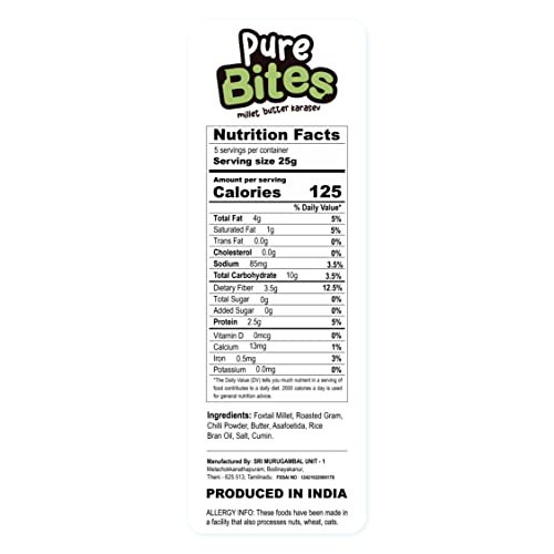 Image of Grami Superfoods Pure Bites Millet Butter Karasev - Pack of 4 (500g) | Healthy Indian Snacks | Millet Snacks | No Maida | No Preservative | High Protein & Fiber Snack | Low GI | Healthy Namkeen For Kids & Adults | Weight Loss Namkeen | Sugar Free | Diabetic Friendly Namkeen