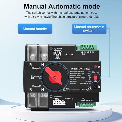 Interruptor de transferencia automática ATS 2P 63A para evitar cortes de luz y proteger equipos 3