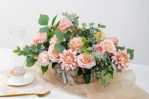 Yyhuawu Artificial Flowers Combo Box Set Gradient Color Flower Leaf With Stems For Diy Wedding Bouquets Centerpieces Baby Shower Party Home Decorations Peach #TOP4
