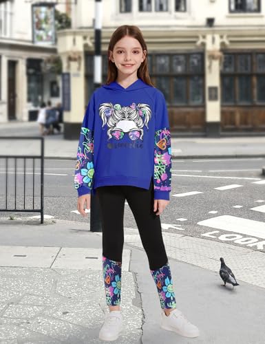 Image of Gaupafmb Girls Clothes Cool Girl Print Tie Dye Hoodie Pullover Sweatshirt Leggings 2PC Outfits
