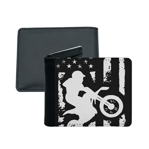 3907117 Mens Womens Slim Wallet,American Flag Motorcross Dirt Bike 156_207,With ID Window Money Clip RFID Blocking Bifold Credit Card Holder Front Pocket, Black 10, One Size3