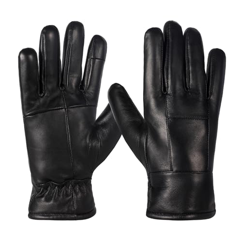 DOOWELL Winter Genuine Sheepskin Leather Gloves For Men,Black Touchscreen Glove,Driving Motorcycle Gloves with Warm Lining-M