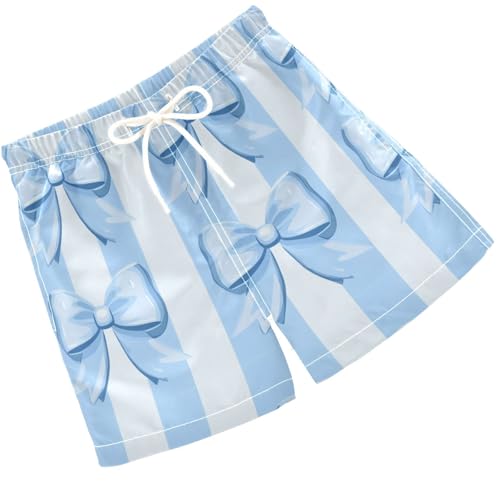 Pigsaly Boys Swim Trunks Blue Bow Striped Blue Watercolor Boys Board Shorts Swimsuit Swimwear Summer Bathing Suit 5T - Main Image