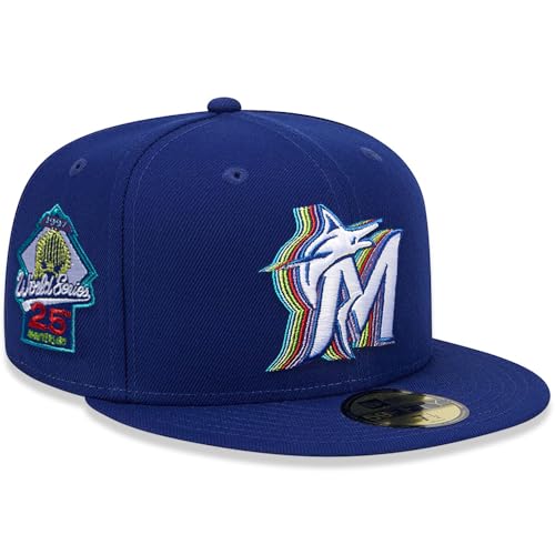 New Era Miami Marlins 59FIFTY Cooperstown 1997 World Series Retro Fitted Cap, Hat (US, Numeric, 7 1/8, Blue)
