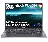 Acer Chromebook Plus 514 Laptop (14' FHD+ Touchscreen, Intel 8-Core i3-N355, 8GB RAM, 512GB SSD) Education, K12, Students & Business, 1080p Webcam, Backlit, Lightweight, Long Battery Life, Chrome OS