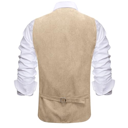 Hi-Tie Men's Suede Leather Vest Western Cowboy Vest Slim Fit Sleeveless V Neck Waistcoat Casual3