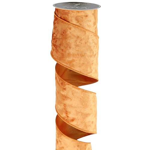 MAYREEL 4 Inch Cinnamon Crushed Velvet Ribbon Wired Extra Wide