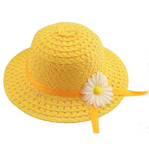YUEMING Baby Girl Straw Hats Lovely Flower Sun Hats Summer Beach Hats Straw Sun Caps for Infant Girls Toddler Beach Hat Suit Outdoor Activities Yellow Cover