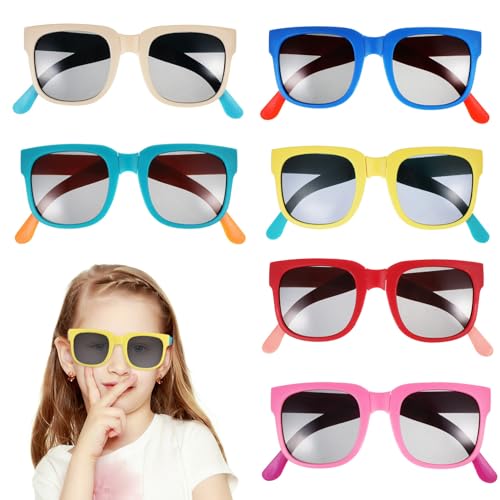 Toyvian 6 Pack Folding Kids Sunglasses Bulk, Neon Sunglasses Bulk with UV400 Protection Eyewear Fun for Birthday Summer Pool Party Supplies Goody Bag Fillers Easter Basket Stuffers