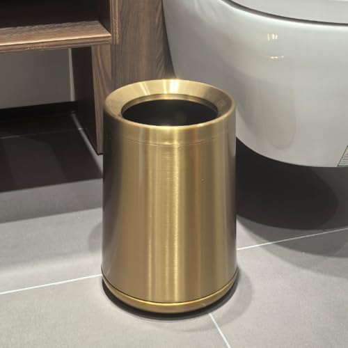 Image of 10L /2.6GAL Brushed Gold Trash Can,Stainless Steel Trash Can,Conical Garbage Can with Top Opening,Gold Garbage Can for Bathroom,Bedroom,Hotel,Kitchen,RV