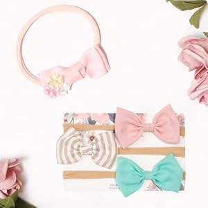ANZAILALA 4pcs Flower Headbands Elastic Floral Hair Band, Bows Wrap Headband for Baby Girls, Infants and Newborns – Multicolor