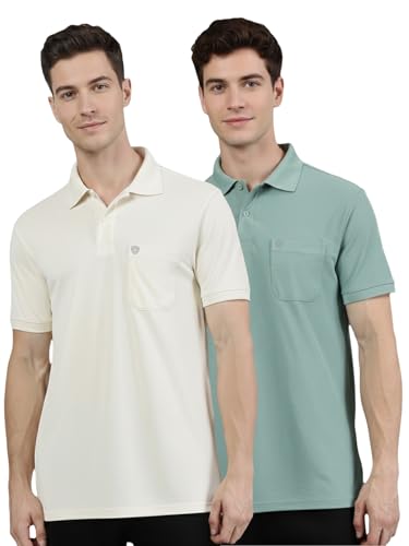 Image of Lux Cozi Men's Cotton Blend Polo T-Shirt with Chest Pocket | Collar T-Shirts for Men | Half Sleeves | Plain - Regular Fit (Pack of 2)